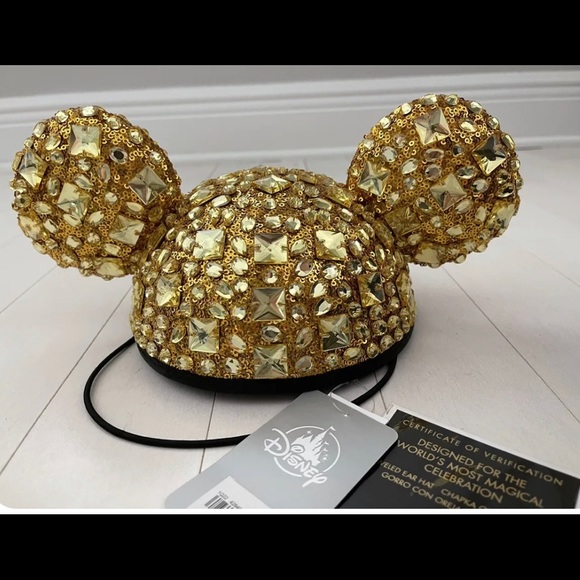 Disney World 50th Anniversary Jeweled Mickey Ear Hat Gold Luxe Disney Parks NWT - Picture 2 of 8